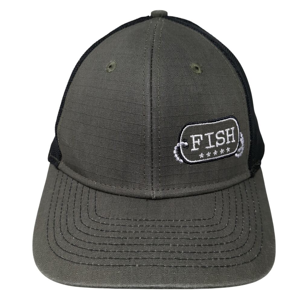 Fish Snapback Trucker Cap Green One Size Adjustable Mesh Back 6 Panel Dri-Druck